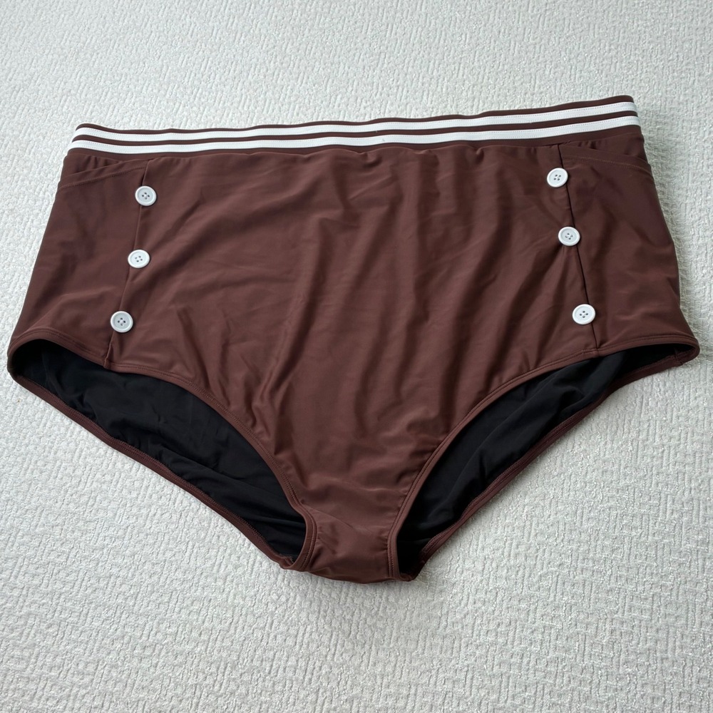 Curvagile Brown High Waisted Nautical Bikini Bottoms Plus Size 5 5X 28 NEW